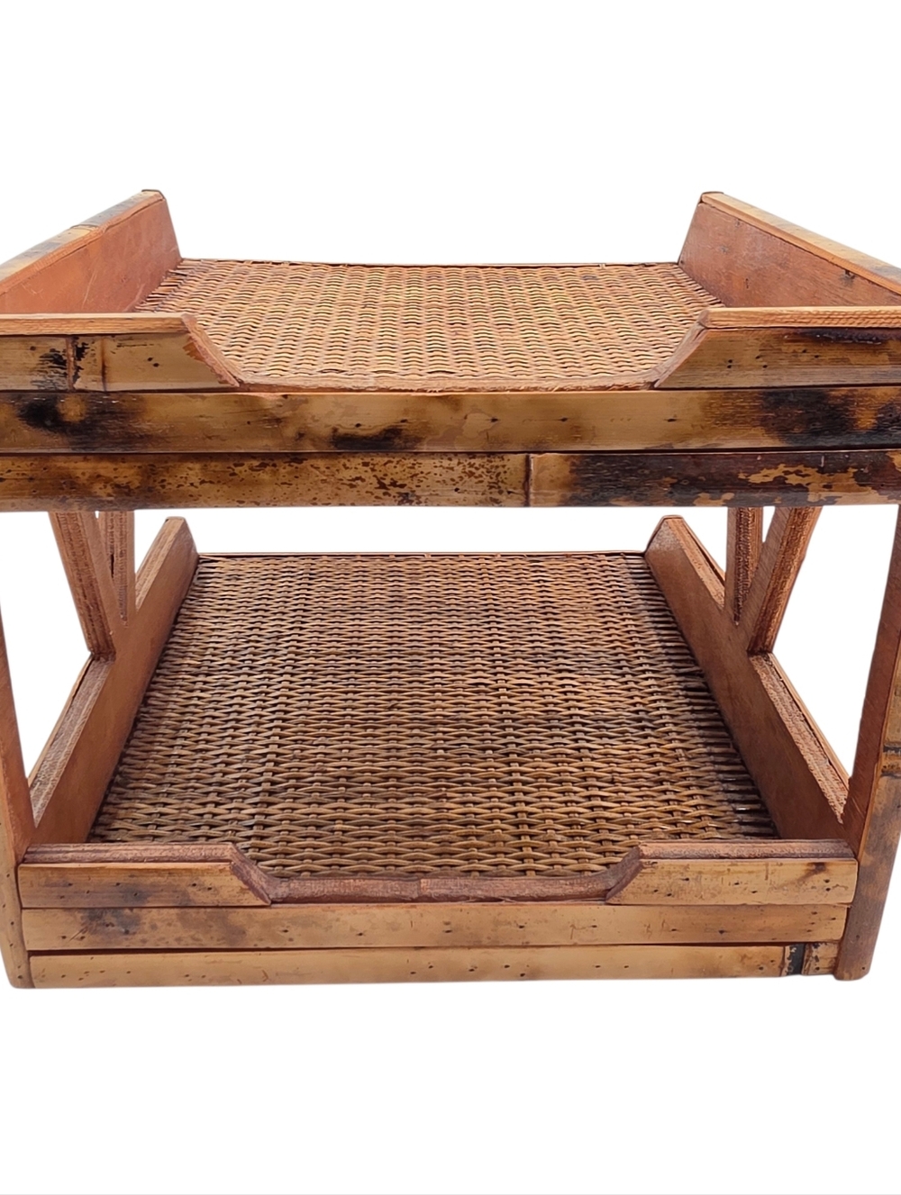 Bamboo Woven Rattan Tiered Desk Organizer